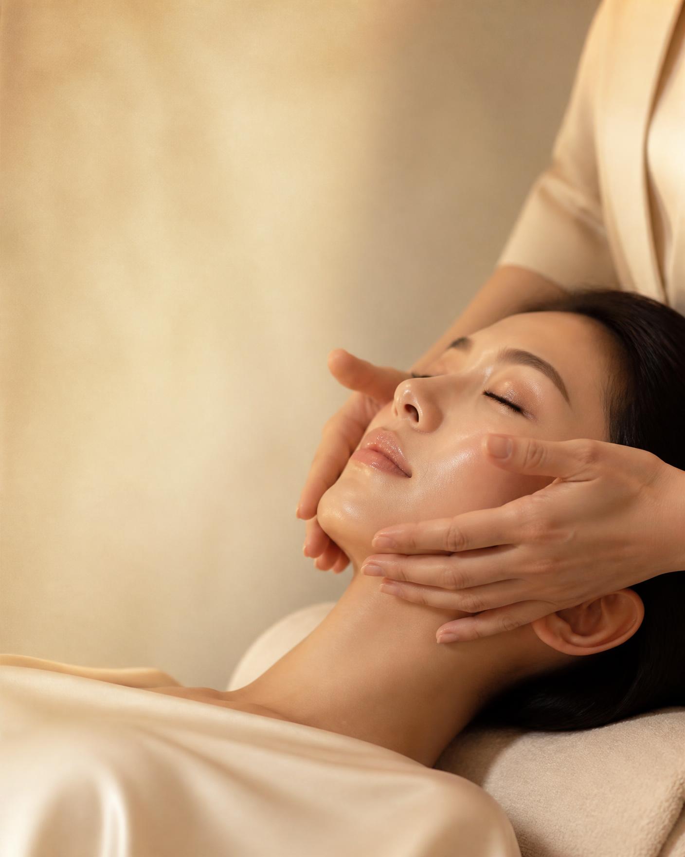 A guest receiving a Korean facial massage at Mihalka's Beauty